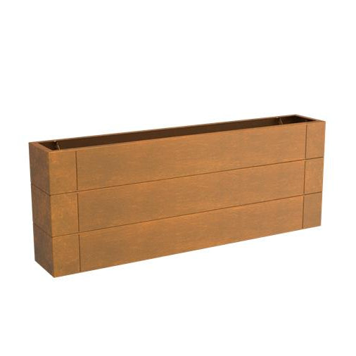 Linnear Rectangular 900mm planter GardenEdgingOnline.com. Modular edge, retaining wall, garden border & edge, Corten steel, weathering steel planter tub.