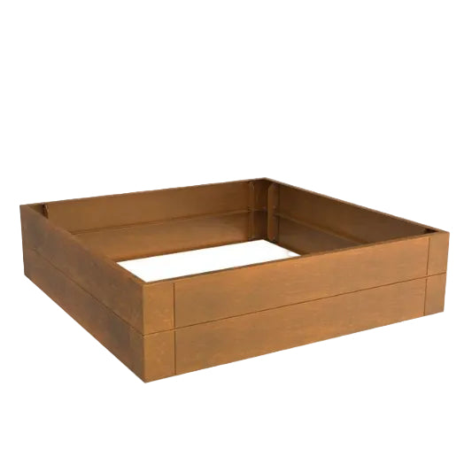Linnear Square 600mm planter GardenEdgingOnline.com. Modular edge, retaining wall, garden border & edge, Corten steel, weathering steel planter tub.