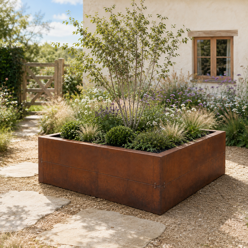 Square Corten steel planter for Garden