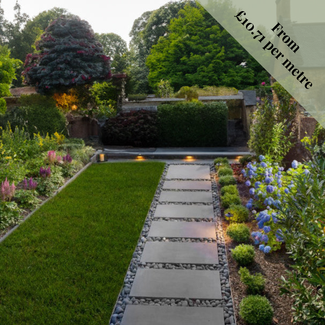 75mm High Corten Steel Garden Edging, creating boundary between soil, planting and gravel path. Lawn edge, garden border, flower beds, raised edging. Metal, weathering steel, mild steel or powder coated steel.  Garden walkway, path and paving edging.