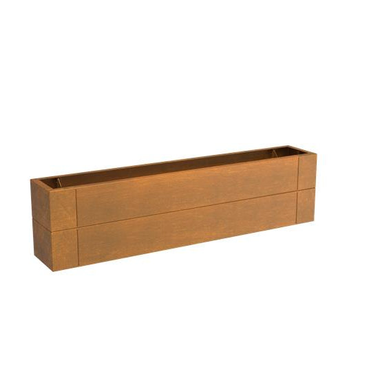 Linnear Rectangular 600mm planter GardenEdgingOnline.com. Modular edge, retaining wall, garden border & edge, Corten steel, weathering steel planter tub.