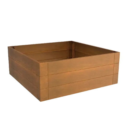 Linnear Square 900mm planter GardenEdgingOnline.com. Modular edge, retaining wall, garden border & edge, Corten steel, weathering steel planter tub.