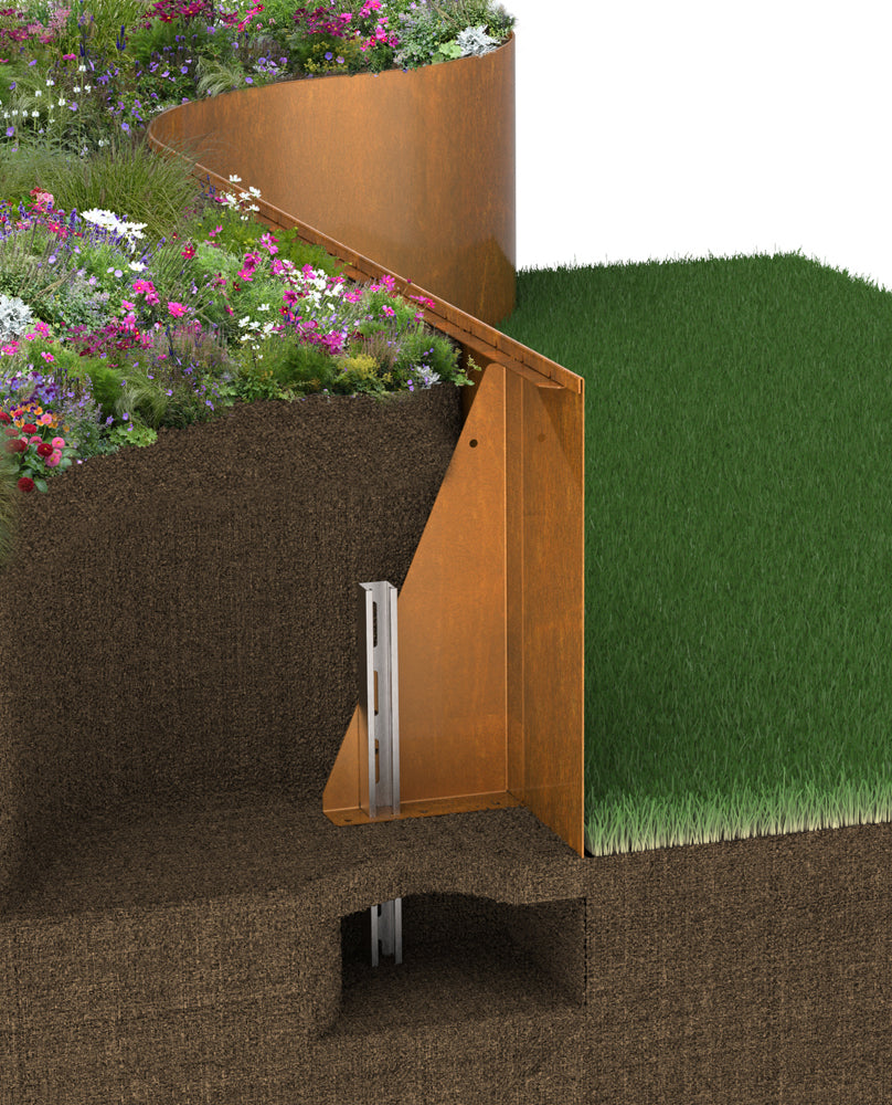 Contour rasied bed - Planter Edge height 600mm Garden edging onlineHigh Corten Steel Garden Edging, creating boundary between soil, planting and gravel path. Lawn edge, garden border, flower beds, driveway raised edging. Metal, weathering steel, or powder coated steel.  Garden walkway, path and paving. Planter edge and retaining wall. Patio edge and garden walls.